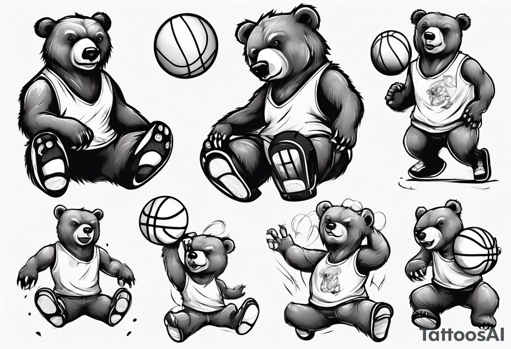 bear playing basketball tattoo idea