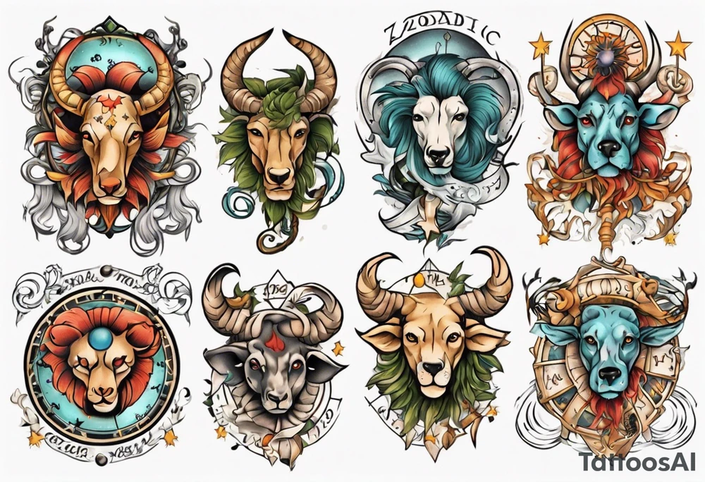 zodiac full arms tattoo idea