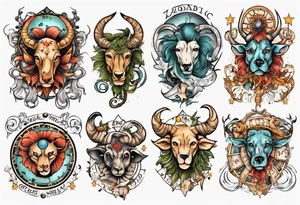 zodiac full arms tattoo idea