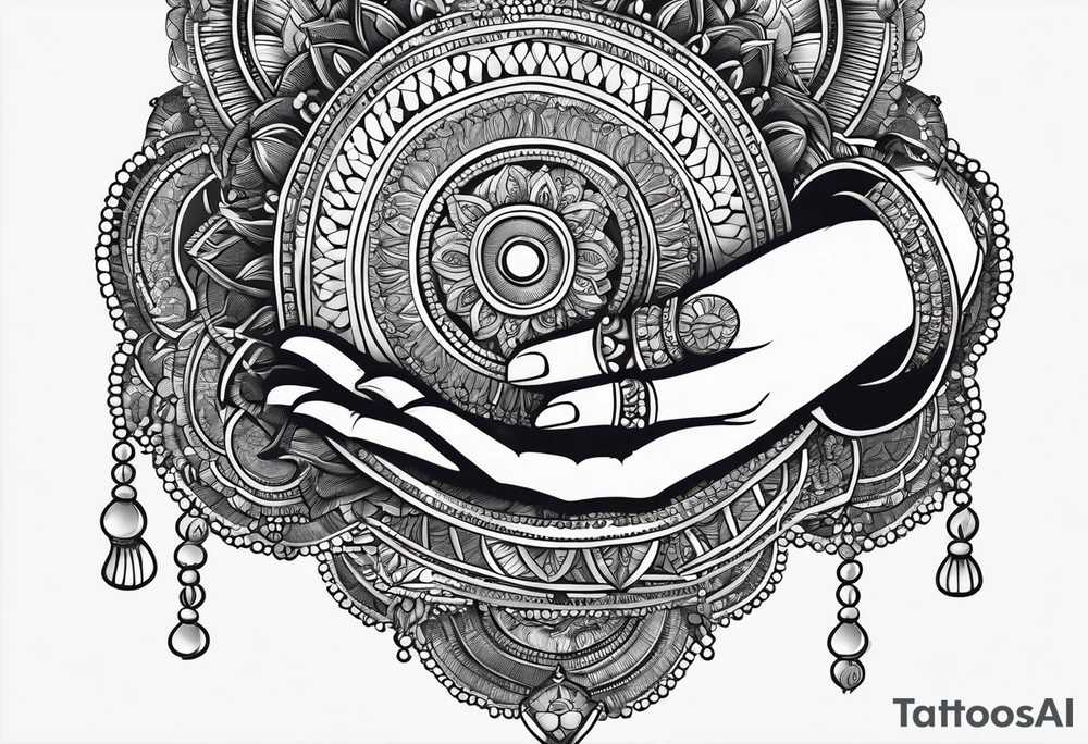 The hand of hindu goddess Laxmi with coins falling out of her hand tattoo idea