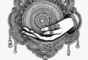 The hand of hindu goddess Laxmi with coins falling out of her hand tattoo idea