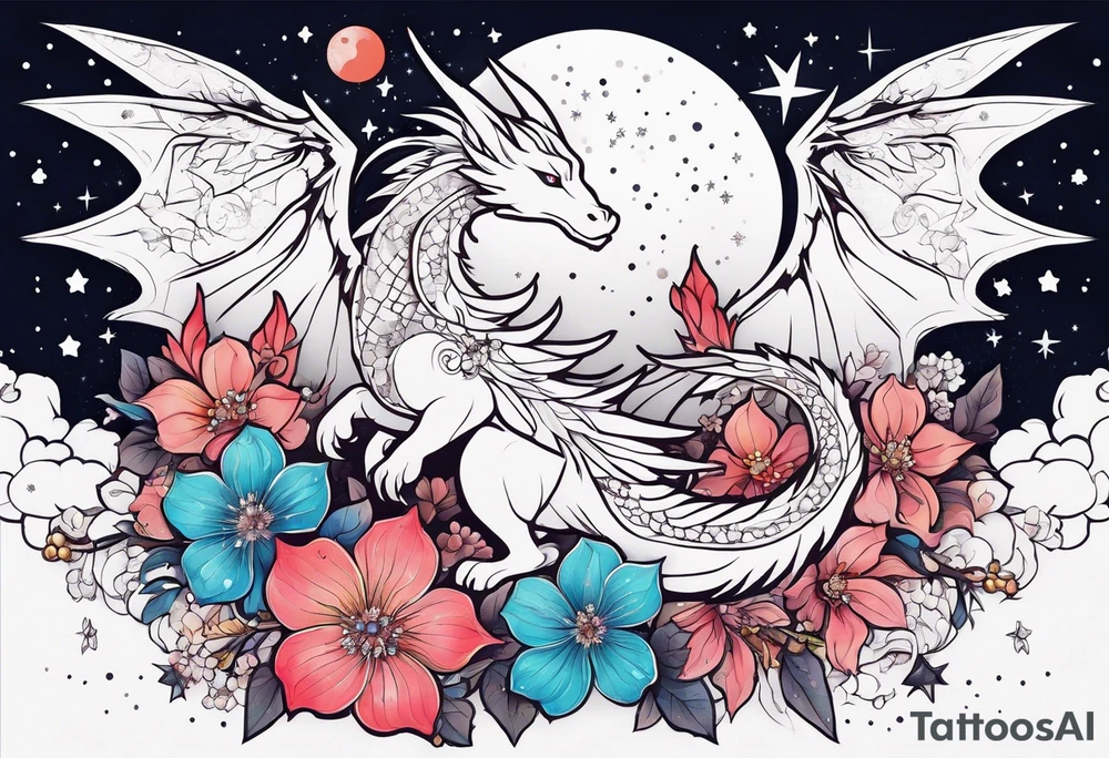 Constellation, wing , snow , cross , dragon female japan kawaii , flower tattoo idea