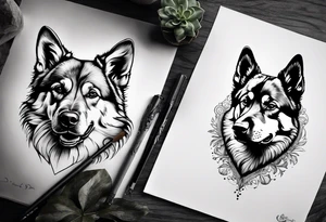 Patte de chien avec dans chaque petite coussinets un des 4 éléments et dans le gros coussinets passage montagneux cours d'eau tattoo idea