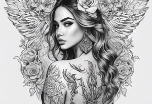 Full back piece feminine tattoo idea