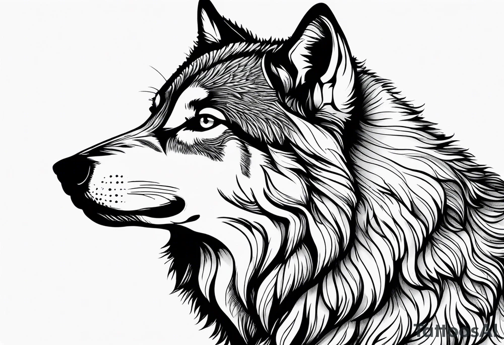 lone wolf face, lonely but wise, staring at moon tattoo idea