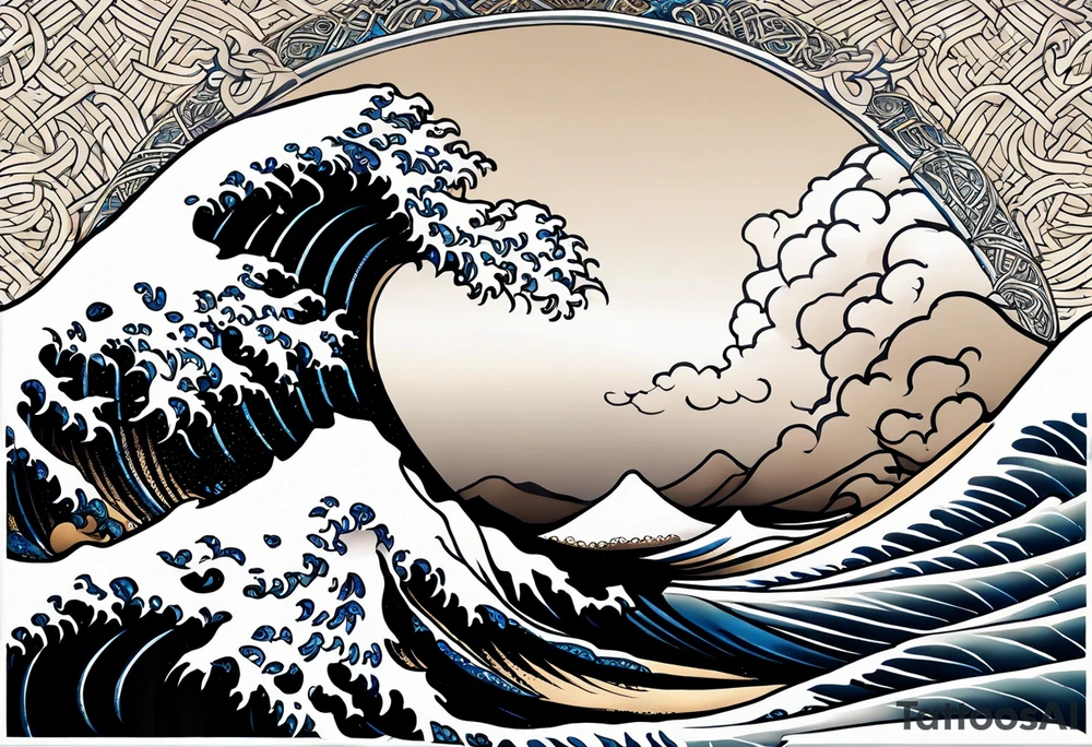 japanese wave, mixed with celtic pattern tattoo idea