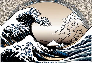 japanese wave, mixed with celtic pattern tattoo idea