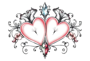 Two hearts surrounded by filigree and crystal or gem accents tattoo idea