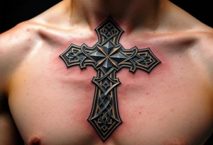 A Celtic cross with sharp, geometric edges, blending traditional design with modern minimalism. tattoo idea