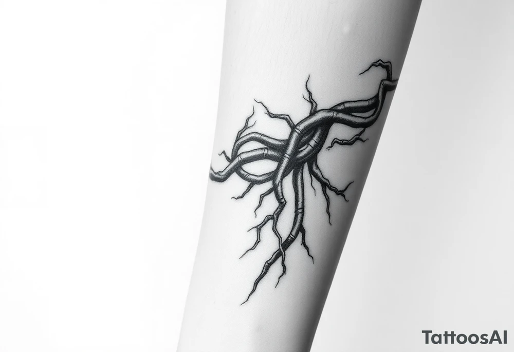long System of pipes that transitions into veins of forearm tattoo idea