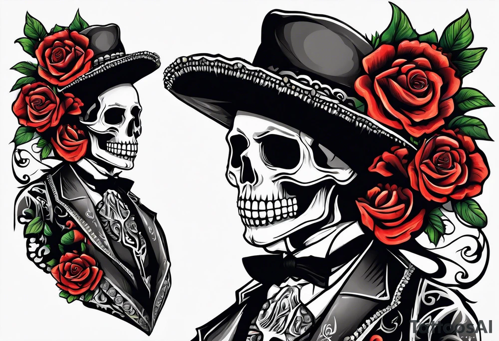 Mexico day of dead  man standing
 skeleton tattoo idea