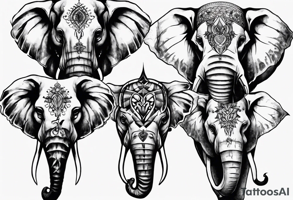 4 elephants heads family tattoo idea
