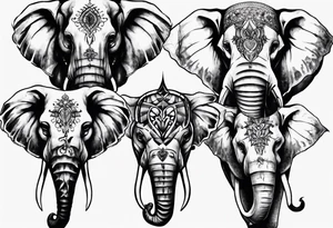 4 elephants heads family tattoo idea