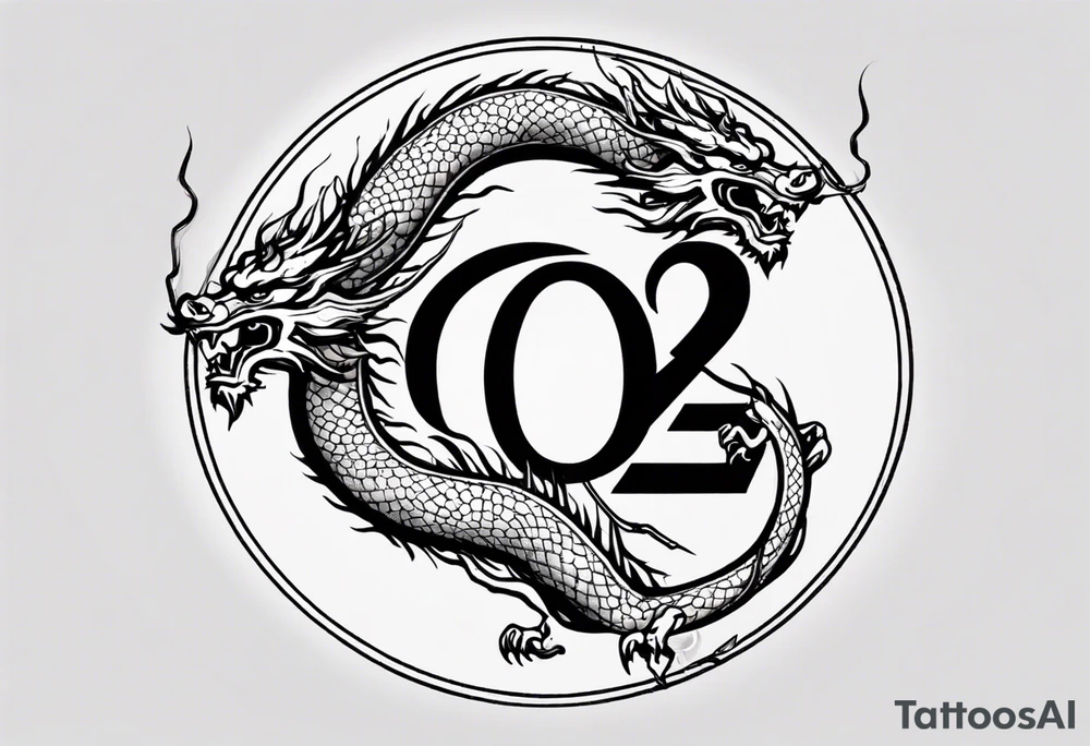 Chinese dragon in a circular shape with "02.03" written on its skin tattoo idea