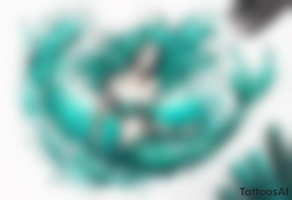 a turquoise mermaid swimming in the sea surrounded by crashing waves tattoo idea