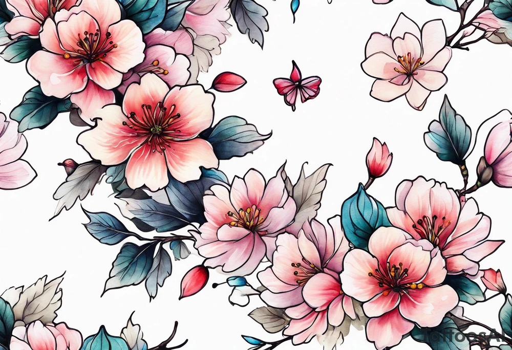 Sakura flowers with lace sternum tattoo idea