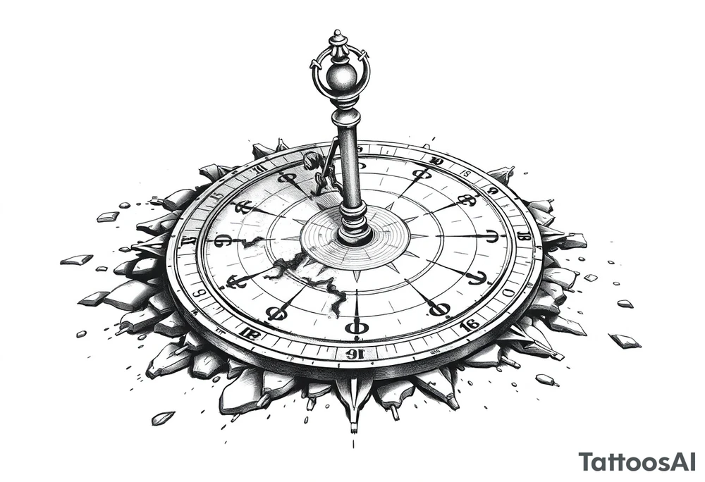 Damaged sundial on the ground tattoo idea