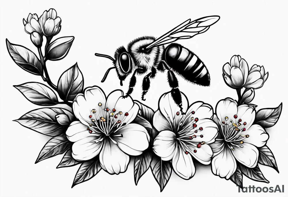 Honeybee and cherry blossom tattoo idea