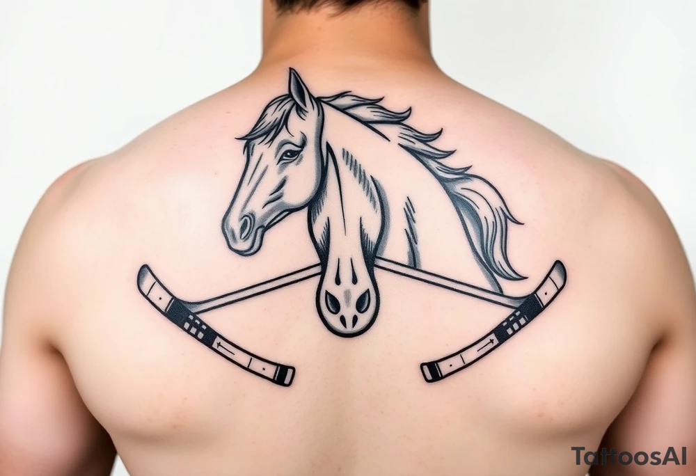 Horse with hockey sticks tattoo idea