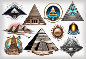 Pyramids and UFOs surrounded by spiritual energy tattoo idea