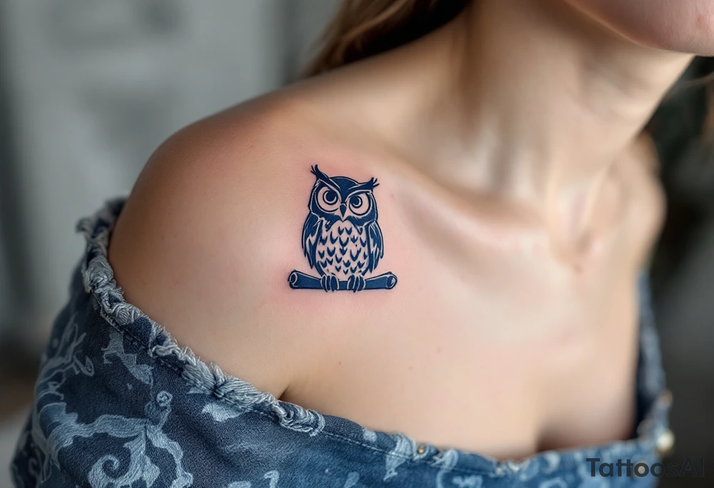 智 (zhì, “wisdom”) in navy blue ink is matched with an owl or scroll to symbolize clarity and knowledge. tattoo idea