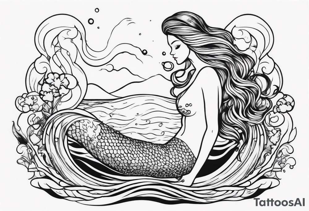 shape of a mermaid with a water seprent tattoo idea