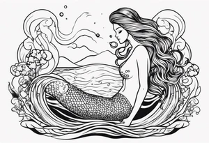 shape of a mermaid with a water seprent tattoo idea