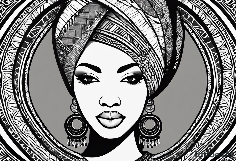 African woman shape only head with adinkra sign minimalist tattoo idea