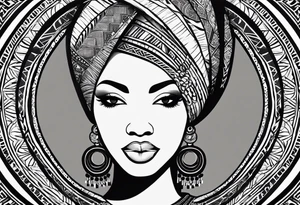 African woman shape only head with adinkra sign minimalist tattoo idea