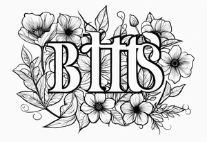 The letters "BTTS" written in a flower stem tattoo idea