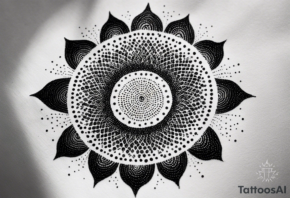 simple sunshine shape made of dots, looks like sun's rays are radiating from centre tattoo idea
