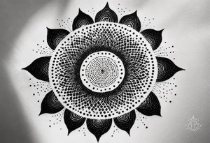 simple sunshine shape made of dots, looks like sun's rays are radiating from centre tattoo idea