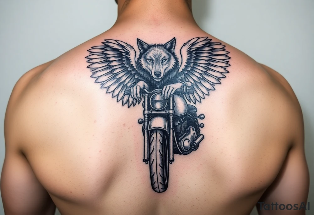 guardian angel wolf on a motorcycle tattoo idea