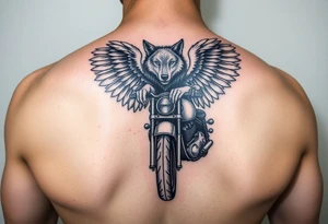 guardian angel wolf on a motorcycle tattoo idea