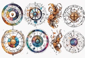 A zodiac wheel with music notes instead of astrology signs tattoo idea