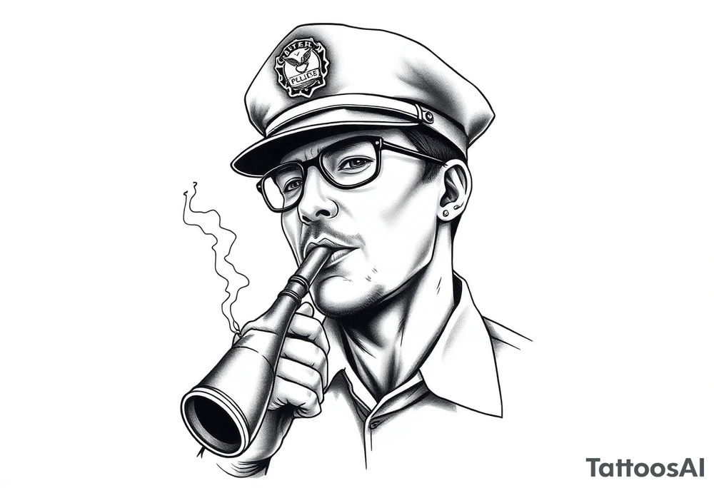 Simple American traditional style police officer smoking meth out of pipe tattoo idea