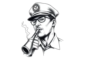 Simple American traditional style police officer smoking meth out of pipe tattoo idea