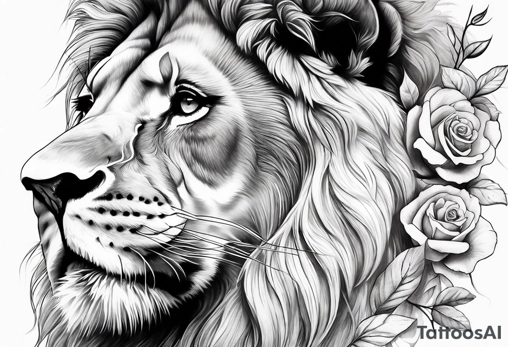 Shoulder lion and rose tattoo idea
