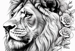 Shoulder lion and rose tattoo idea