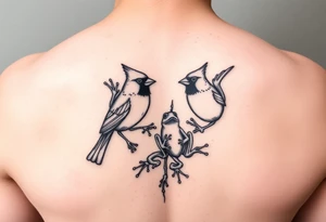 cardinal birds with frogs memorial tattoo for deceased grandmother tattoo idea