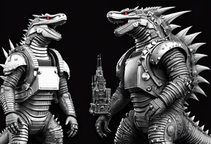 1974 mechagodzilla, full body, roaring tattoo idea
