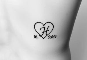 06-09-04 written and under the date is a heart inside the heart is a letter H in cursive on the lower back waist tattoo idea