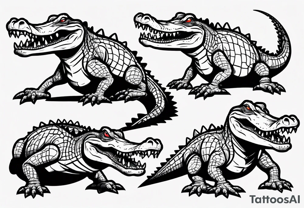 drunk cartoon crocodile full body tattoo idea