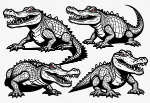 drunk cartoon crocodile full body tattoo idea