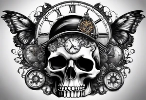 Steampunk skull, with clock and hour glass tattoo idea