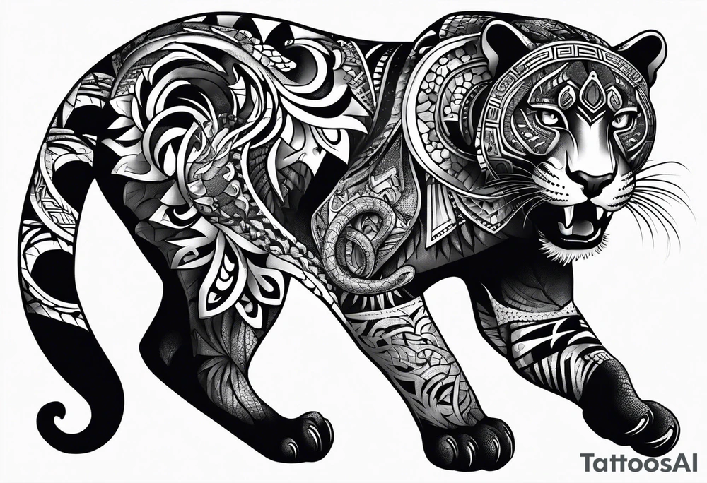 aztec black jaguar with snake tattoo idea