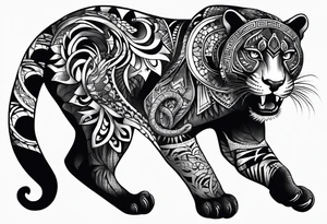 aztec black jaguar with snake tattoo idea