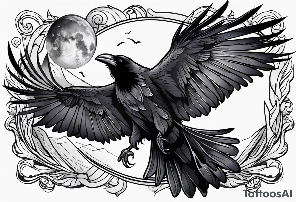 raven in flight tattoo idea