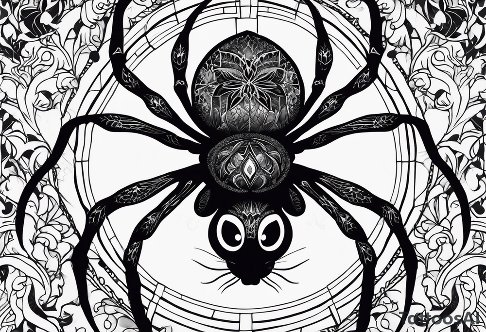 Ethereal witchy garden black cat spider black wudow tattoo idea