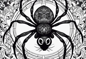 Ethereal witchy garden black cat spider black wudow tattoo idea